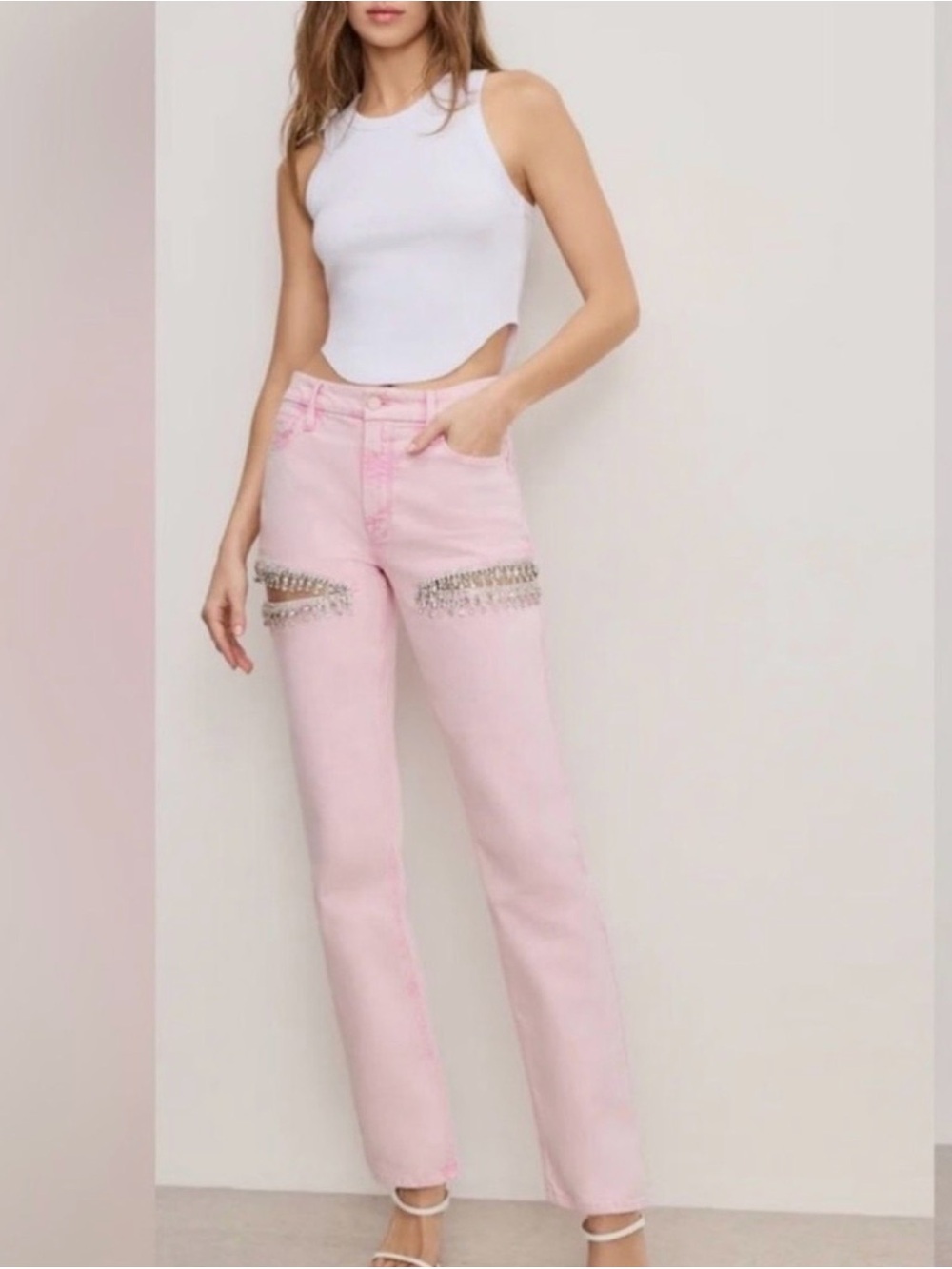GOOD AMERICAN GOOD ICON STRAIGHT DIAMOND JEANS | MINERAL ROSE sz8/29